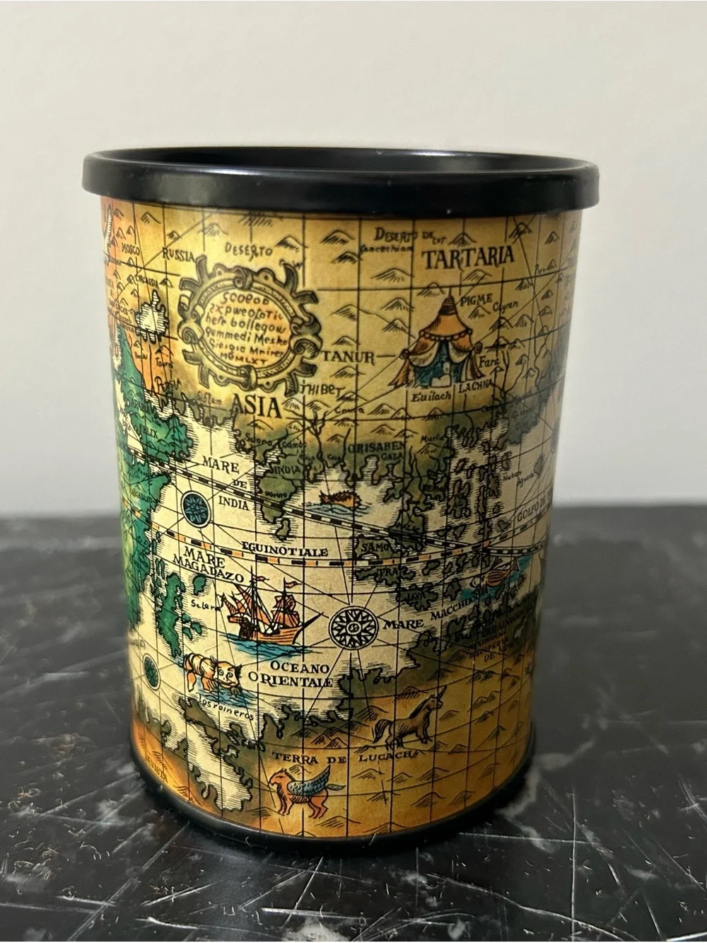 MCM Pencil Holder Map Print  deal Accessory Yellow & Blue Mid Century